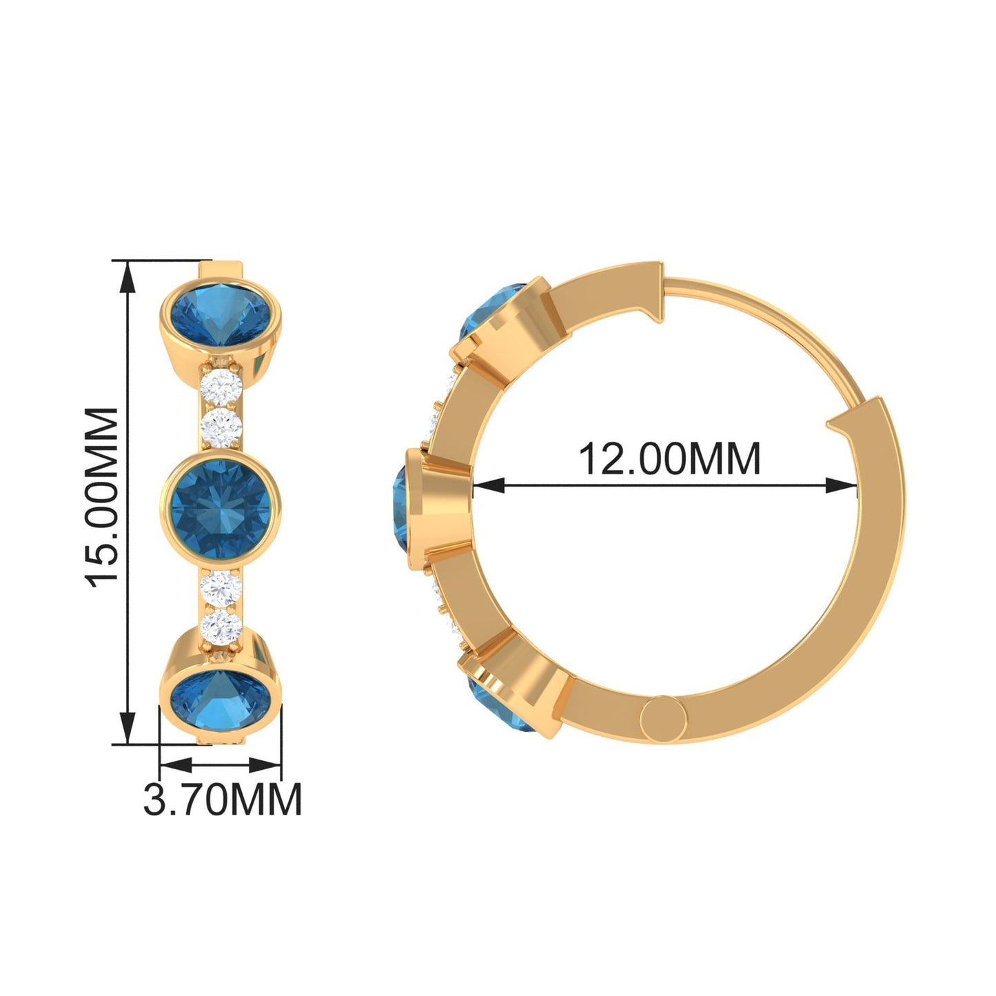 Certified London Blue Topaz and Diamond Hinged Hoop Earrings