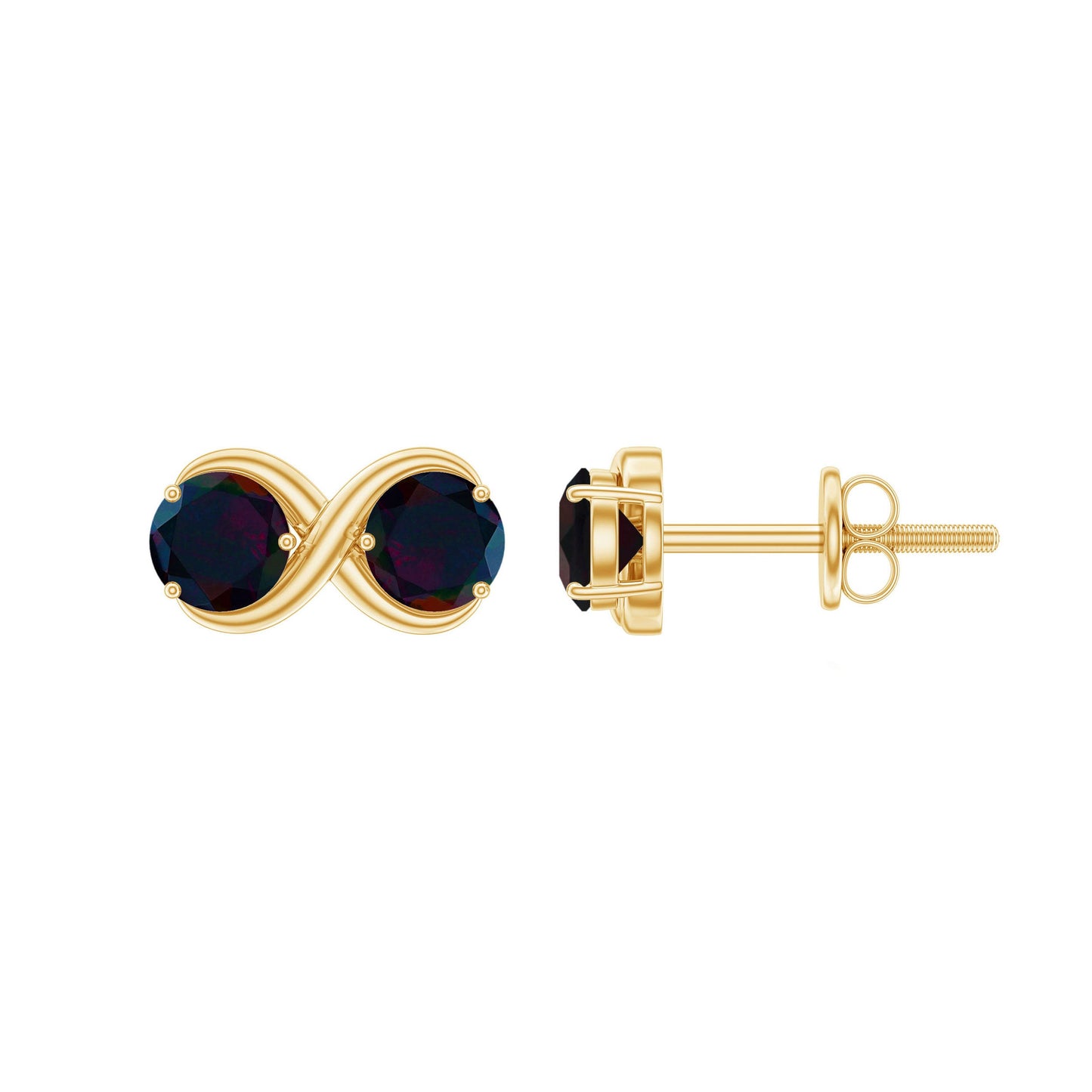 Natural 2 Stone Black Opal Infinity Earrings with Screw Back