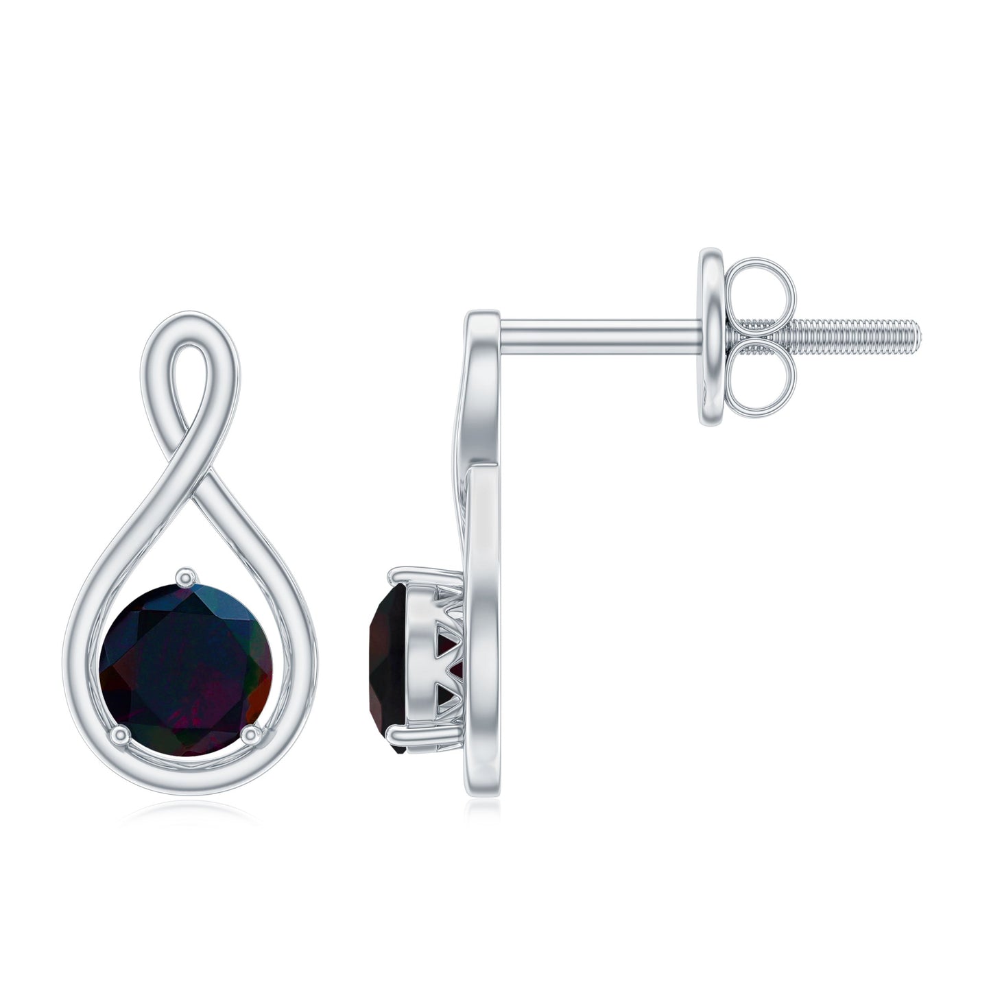 Natural Black Opal Infinity Earrings with Screw Back