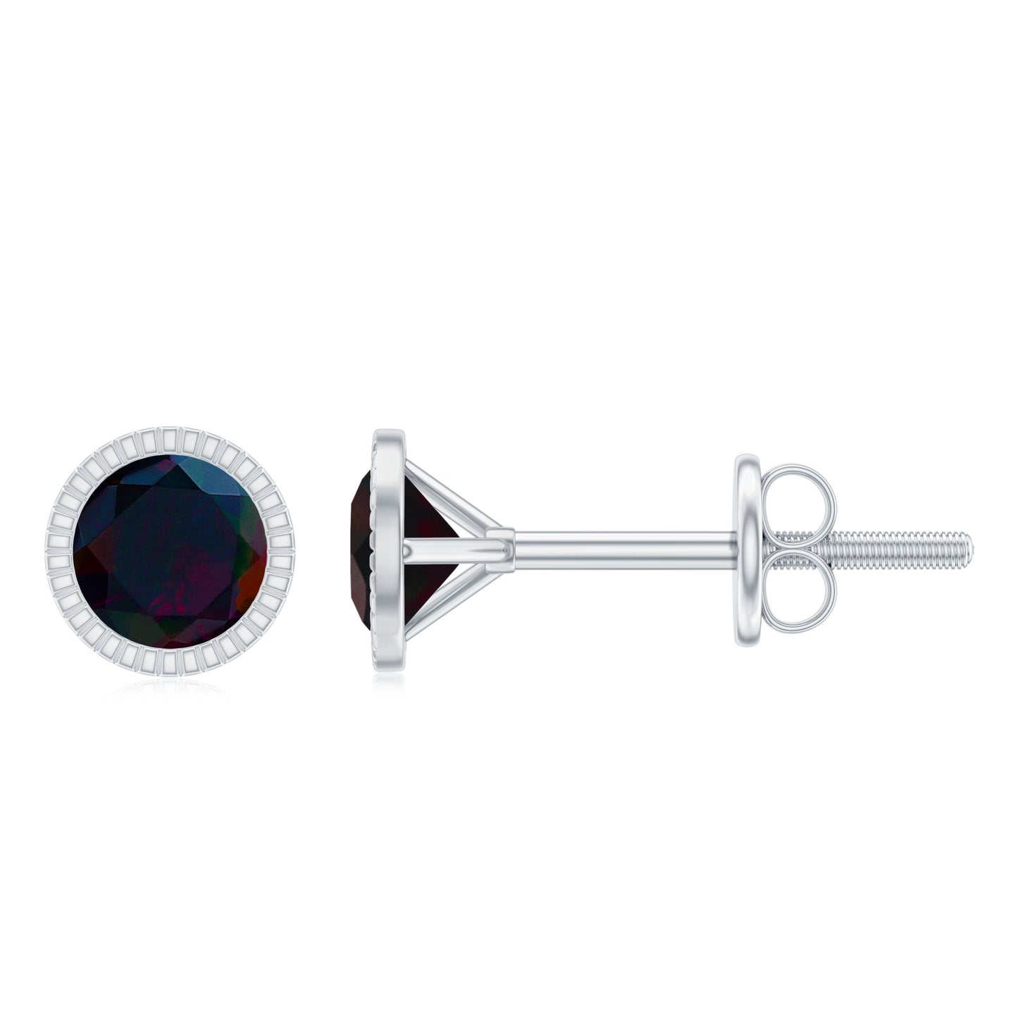 Natural Black Opal October Birthstone Earrings with Screw Back