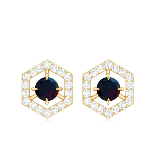 0.9 Carat Black Opal and Diamond Geometric Stud Earrings