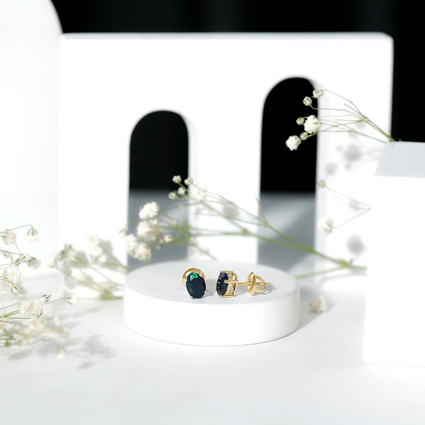 1.8 Carat Real Black Opal Solitaire Stud Earrings in 4 Prong Setting