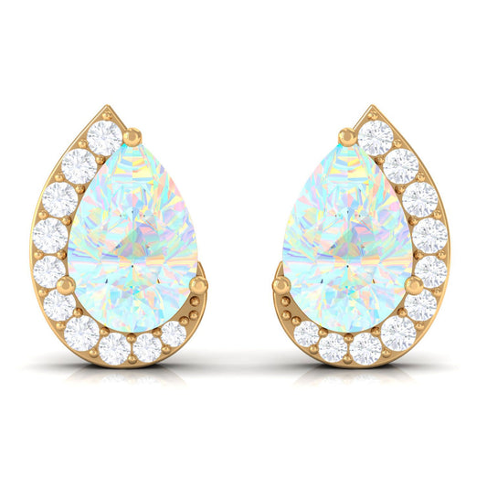 1.4 CT Ethiopian Opal Teardrop Stud Earrings with Diamond