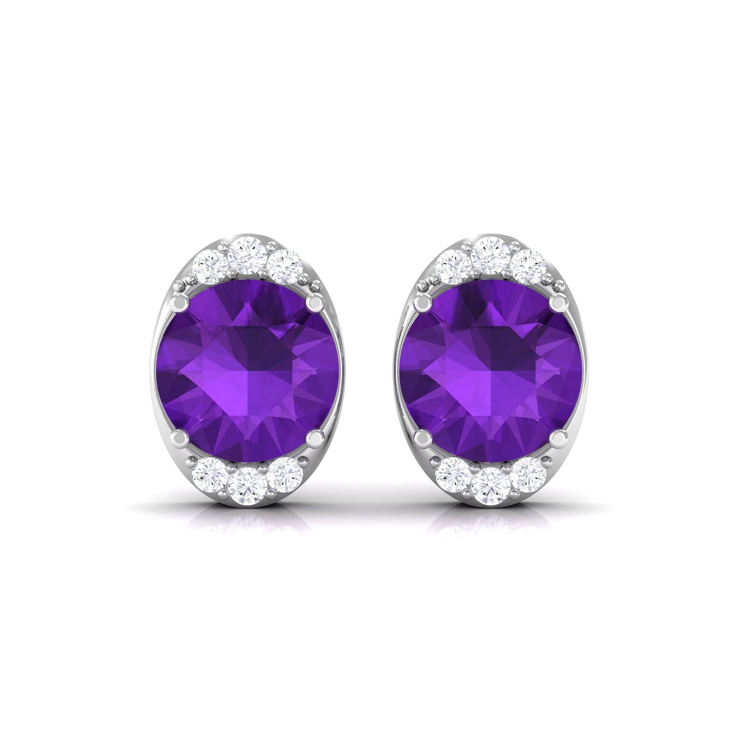Simple Amethyst and Diamond Stud Earrings
