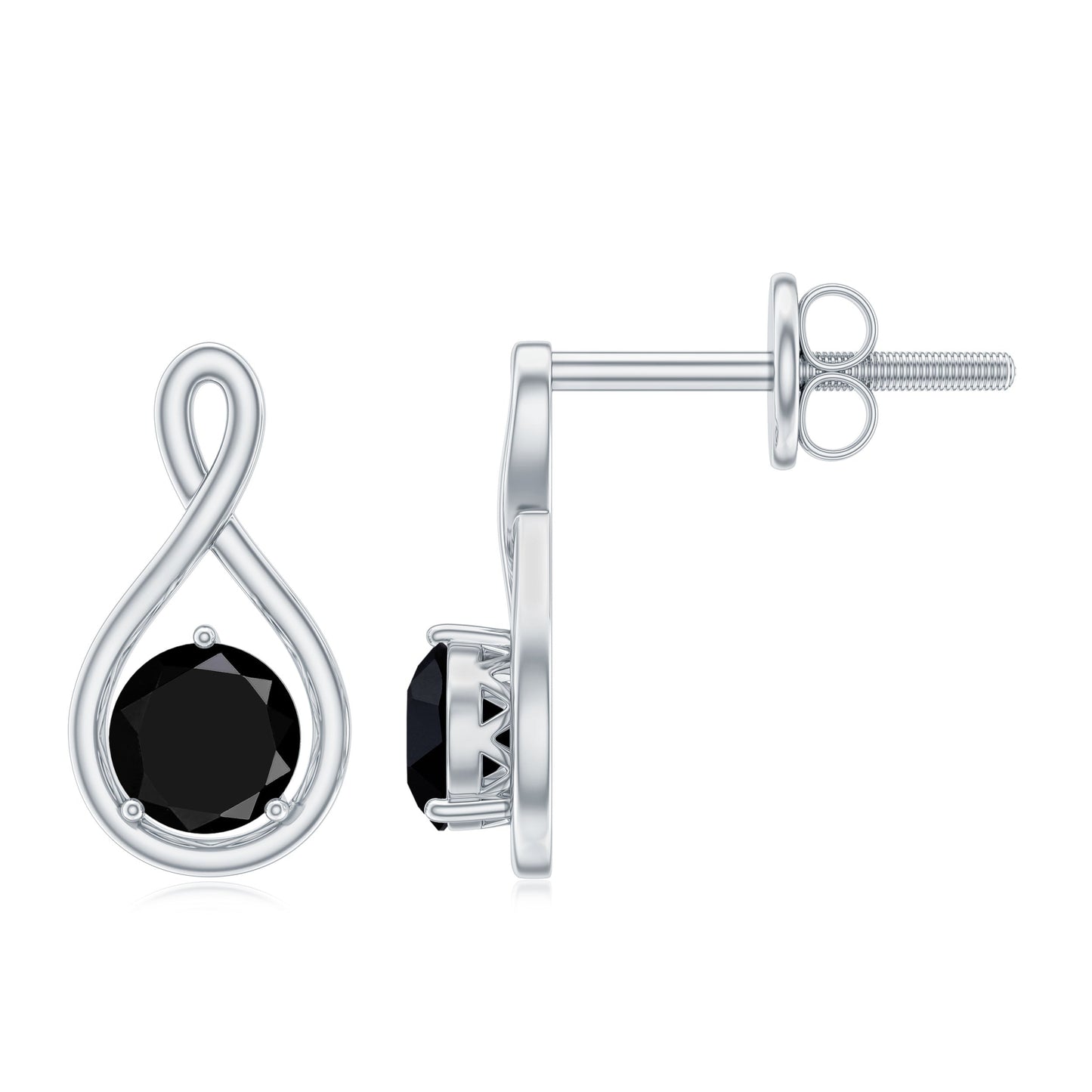 Certified Natural Black Onyx Infinity Earrings with Screw Back