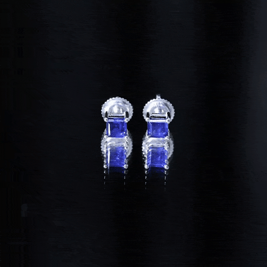 0.9 Carat Solitaire Blue Sapphire Princess Cut Stud Earrings
