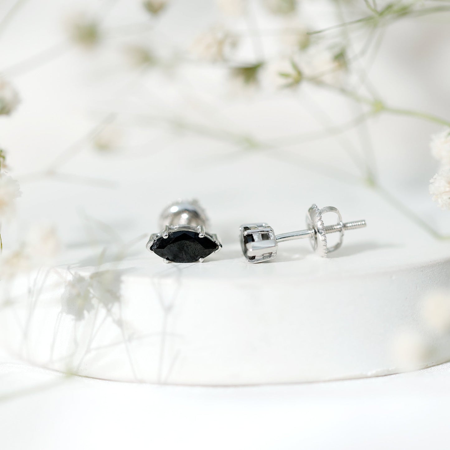 1.68 Carat Marquise Cut Lab Grown Black Diamond Stud Earrings