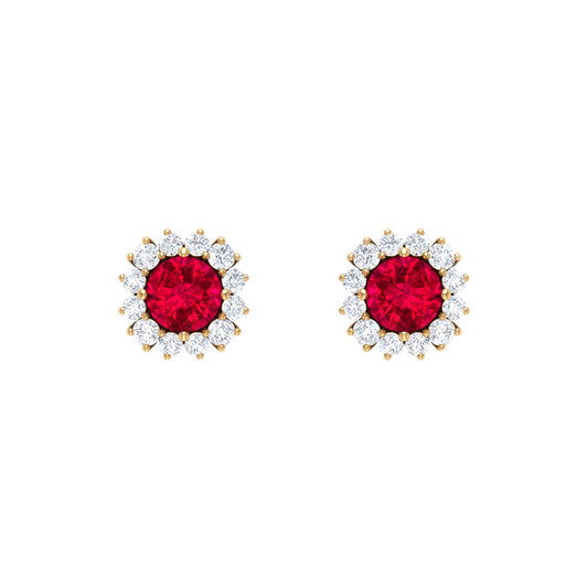 0.6 Carat Lab Created Ruby Classic Stud Earrings with Diamond Halo