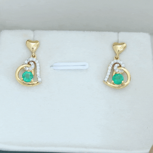 0.9 Carat Round Emerald and Diamond Heart Drop Earrings