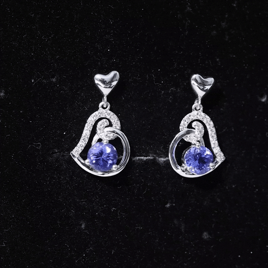 1 Carat Tanzanite and Diamond Heart Drop Earrings
