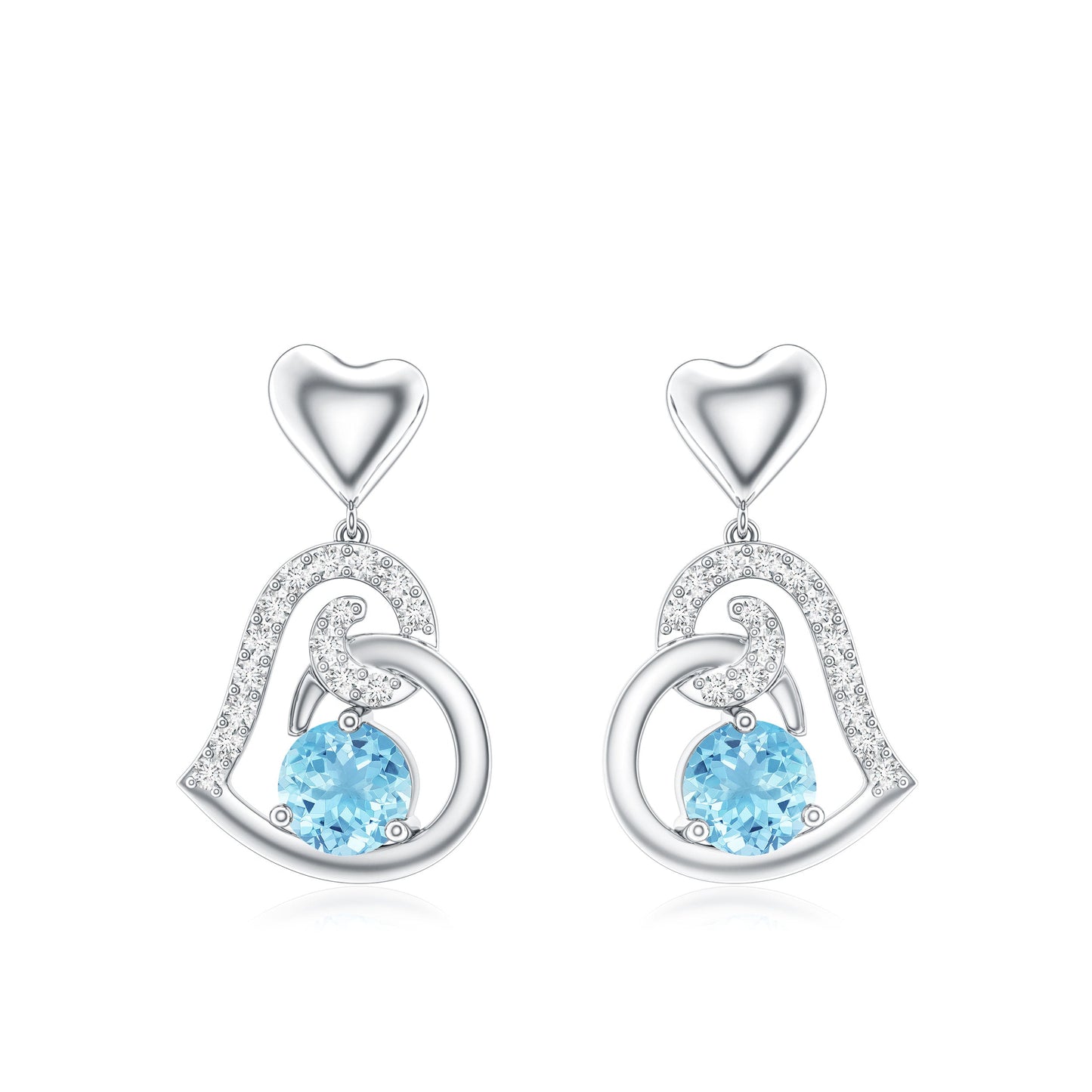Natural Aquamarine Heart Drop Earrings with Diamond