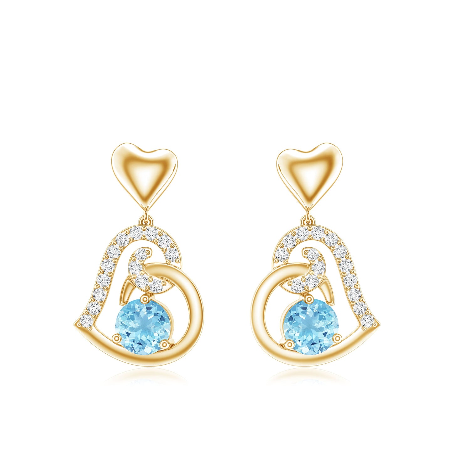 Natural Aquamarine Heart Drop Earrings with Diamond