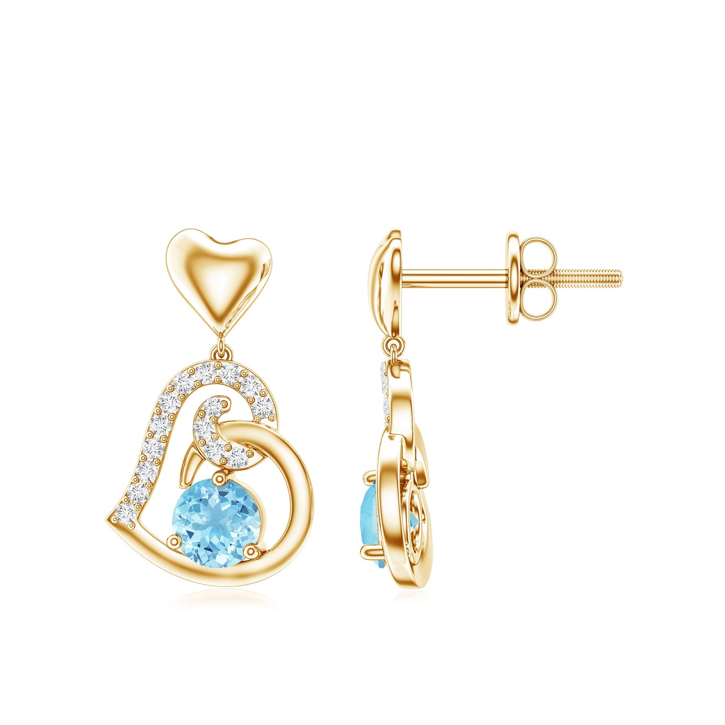 Natural Aquamarine Heart Drop Earrings with Diamond