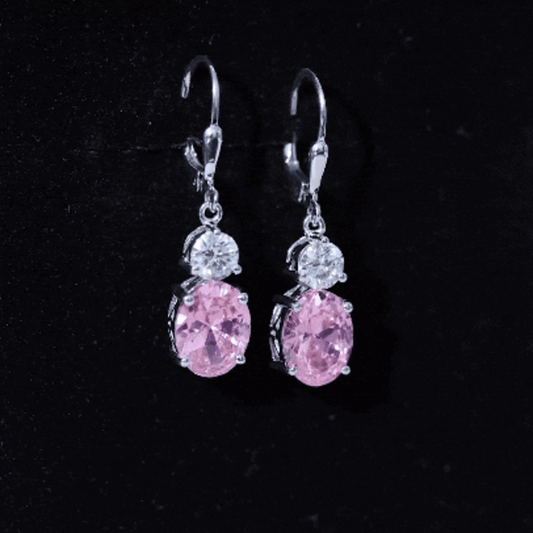 Lab Grown Pink Sapphire and Moissanite Drop Earrings With Leverback