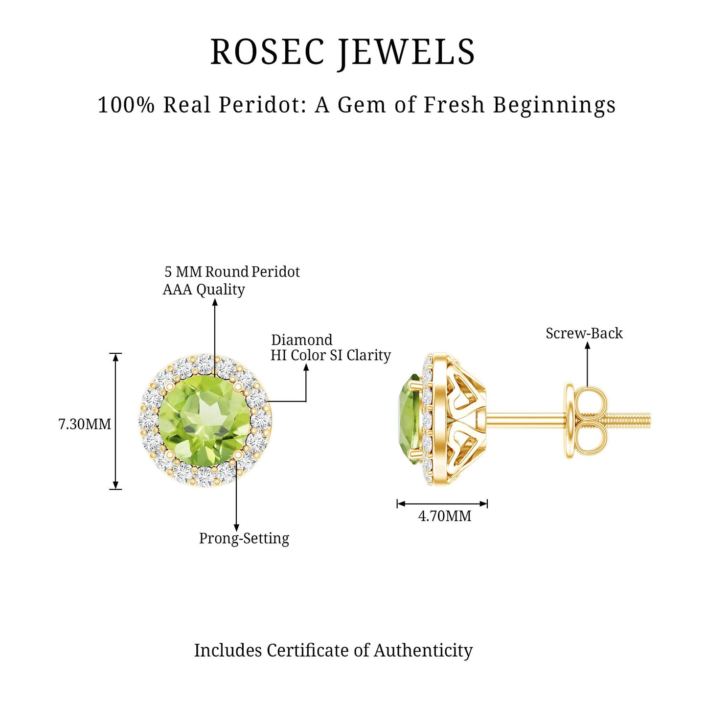 Classic Peridot and Diamond Stud Earrings For Women