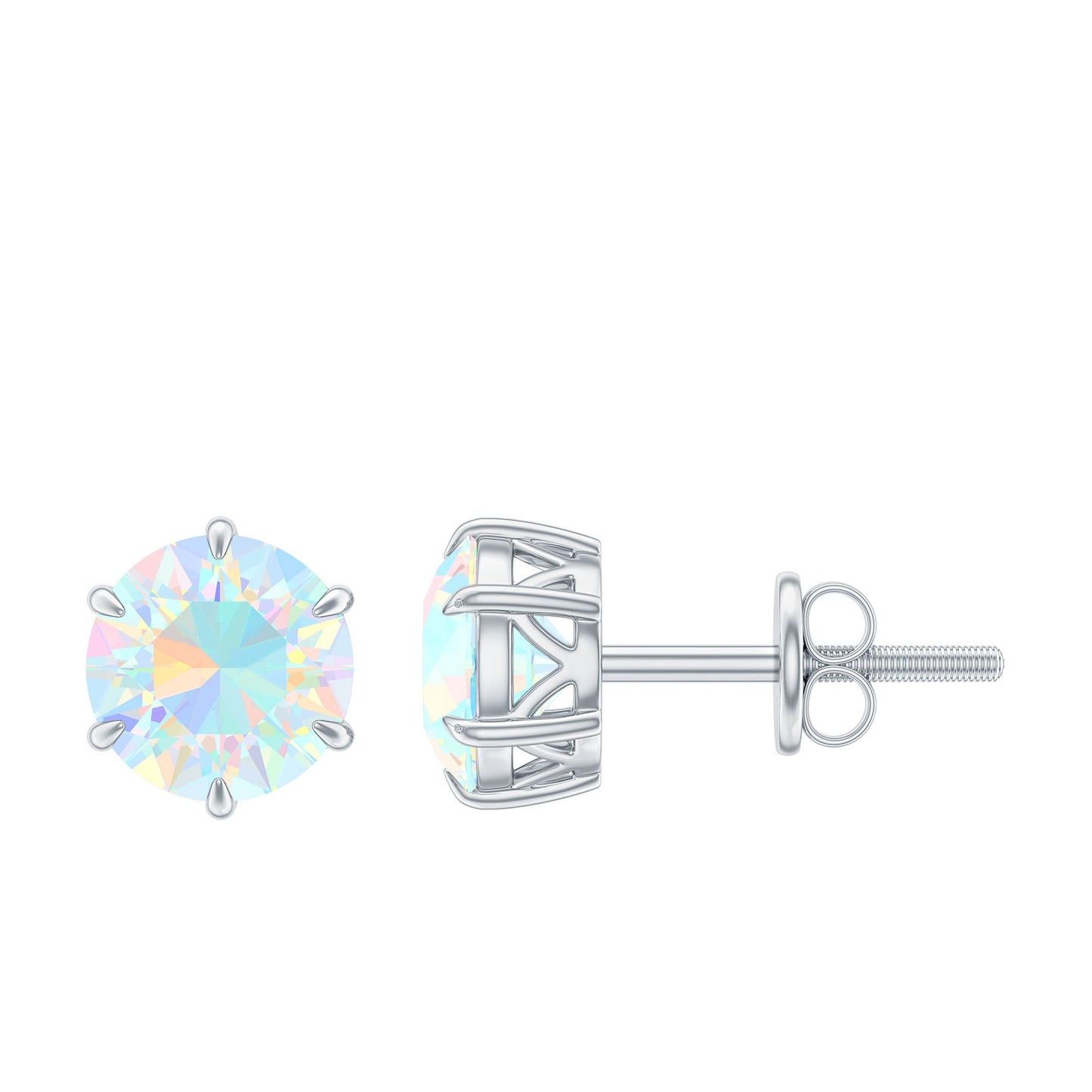 1.6 Carat Round Ethiopian Opal Solitaire Stud Earrings in 6 Claw Setting