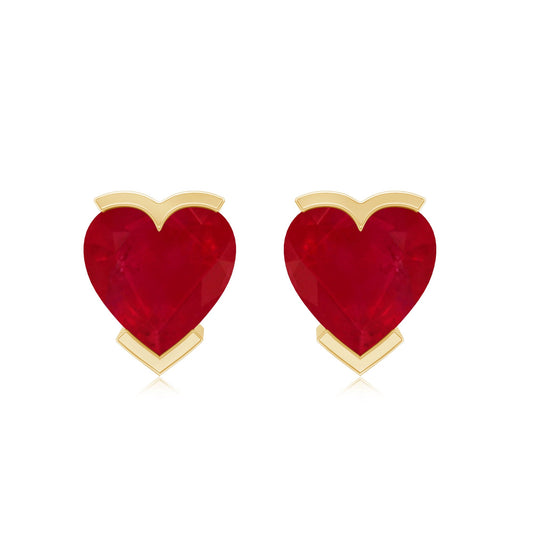 1.3 CT Heart Shape Ruby Solitaire Stud Earrings