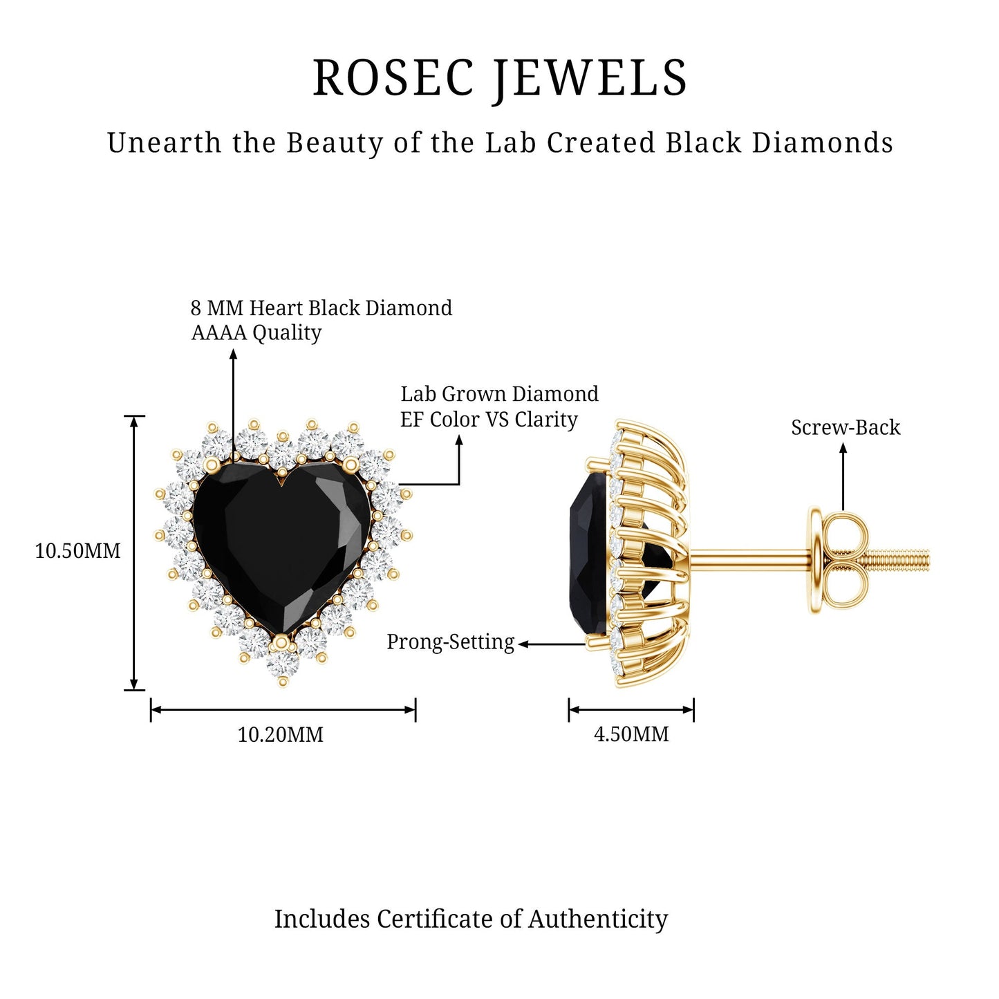 4.8 Carat Lab Created Black and White Diamond Heart Stud Earrings with Halo