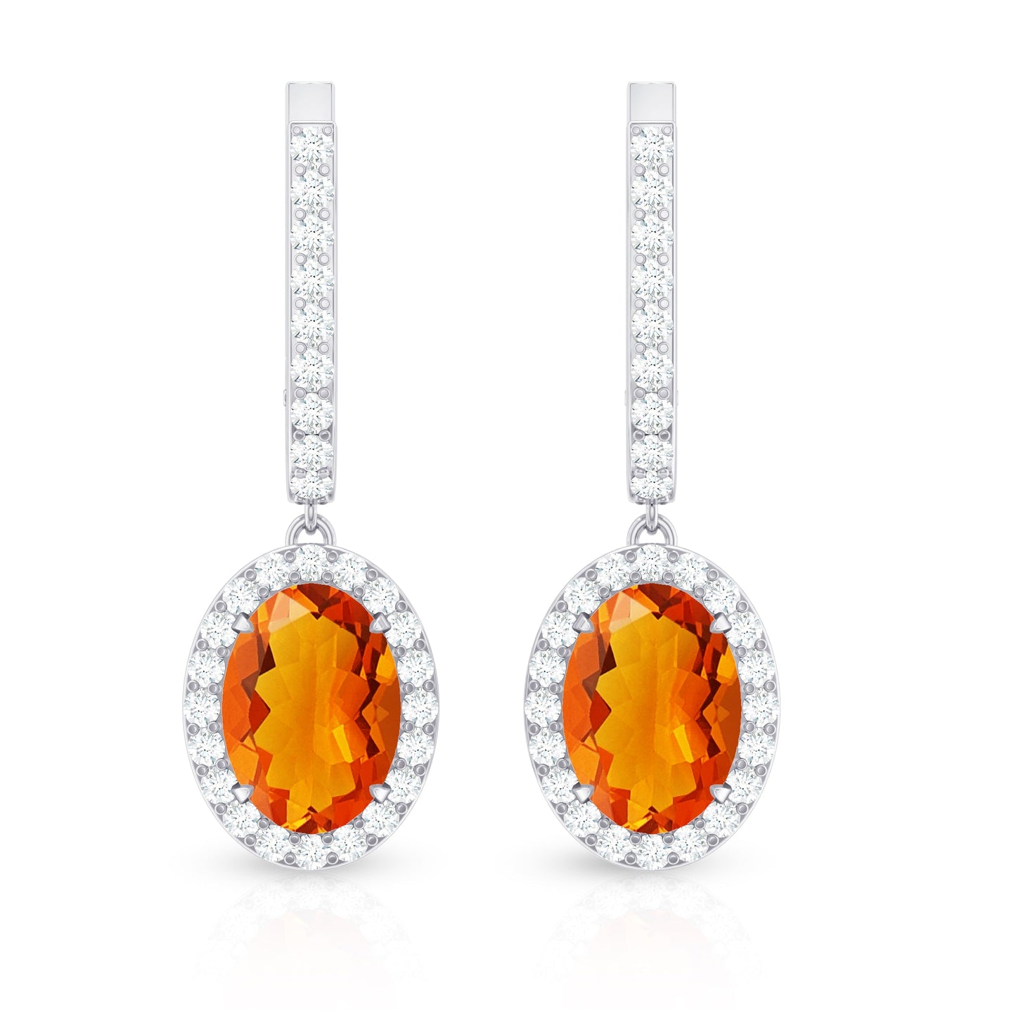 1.3 Carat Natural Oval Fire Opal Diamond Drop Earrings with Latch Back