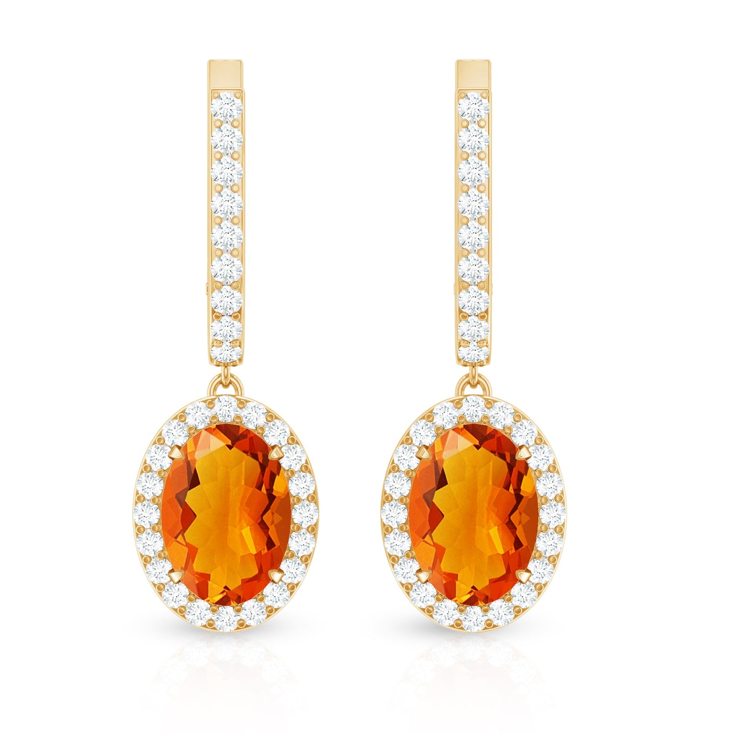 1.3 Carat Natural Oval Fire Opal Diamond Drop Earrings with Latch Back