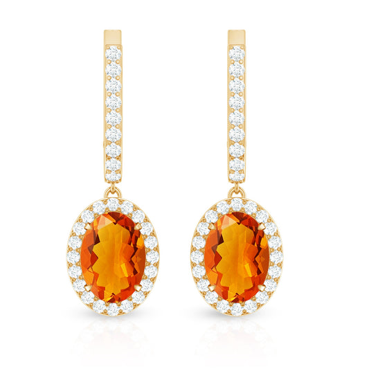 1.3 Carat Natural Oval Fire Opal Diamond Drop Earrings with Latch Back