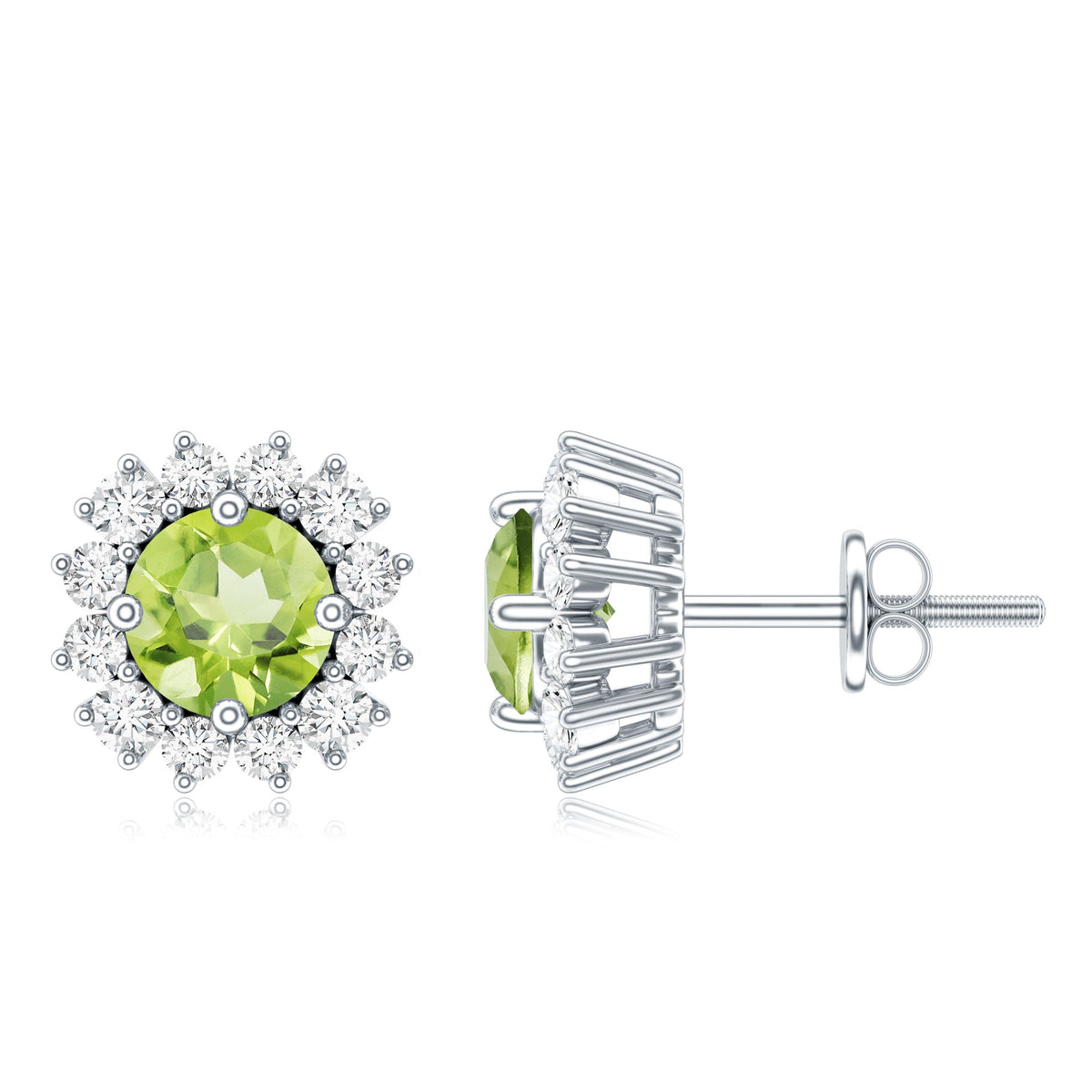 Natural 1 Carat Peridot Earrings with Diamond Halo for Women