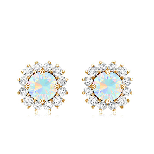 1 CT Ethiopian Opal and Diamond Halo Stud Earrings