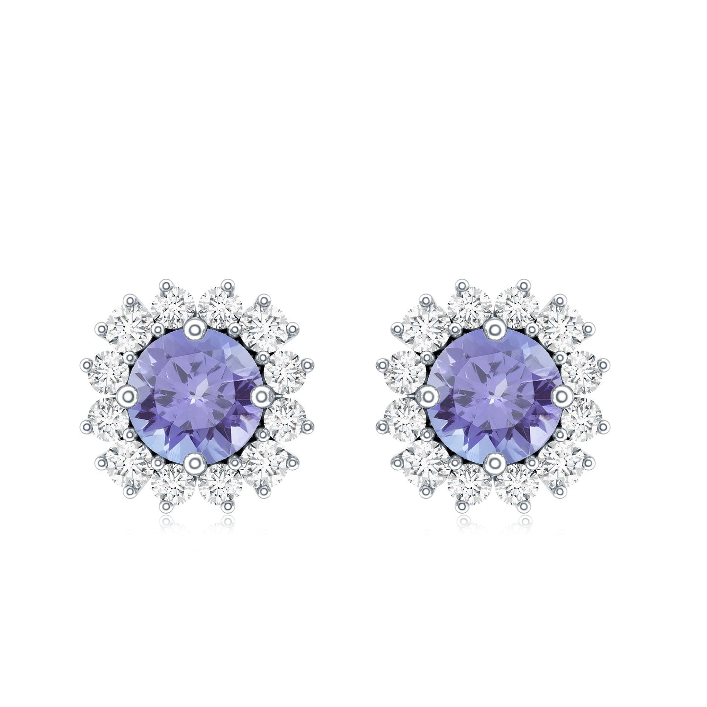 Natural 1 Carat Tanzanite Stud Earrings with Diamond Halo