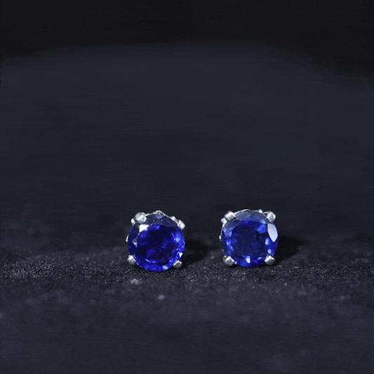 Lab Grown Blue Sapphire Vintage Stud Earrings with Certificate