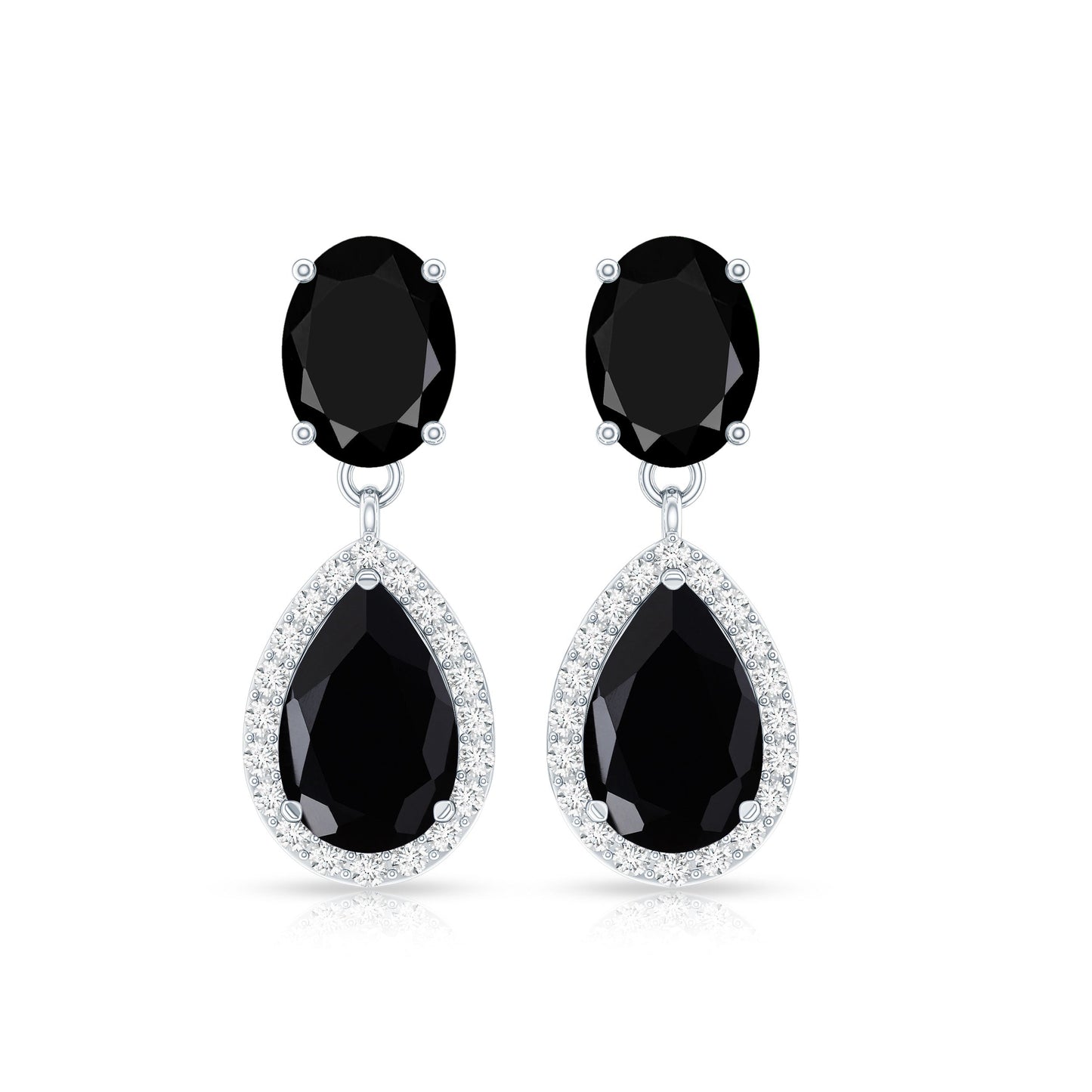 2 Carat Black Onyx and Diamond Dangle Drop Earrings