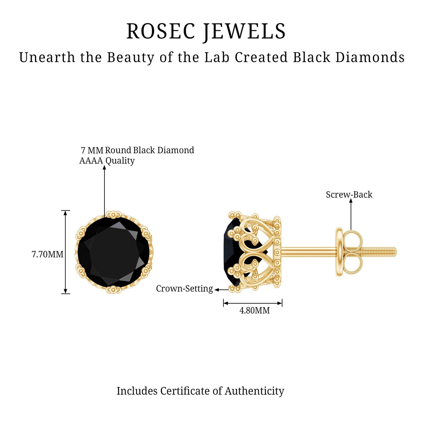 Vintage Lab Created Black Diamond Stud Earrings For Women