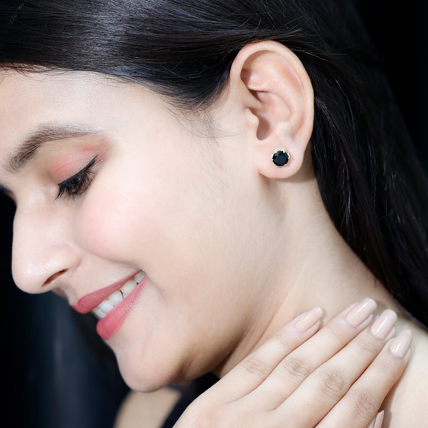 Vintage Lab Created Black Diamond Stud Earrings For Women