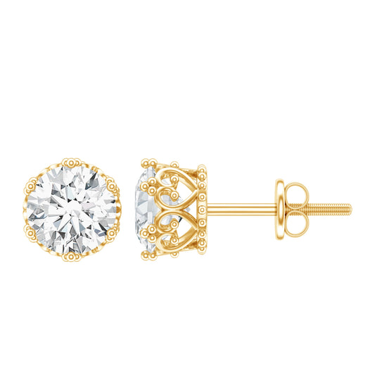 1.97 Carat Round Shape Moissanite Stud Earrings in Crown Setting