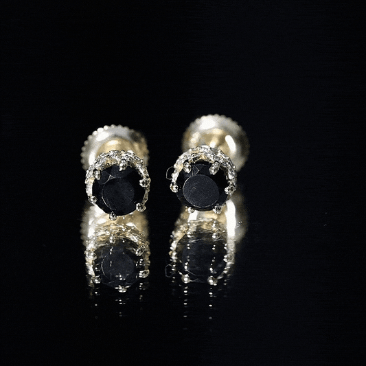 0.9 Carat Black Spinel Stud Earrings with Diamond Accent