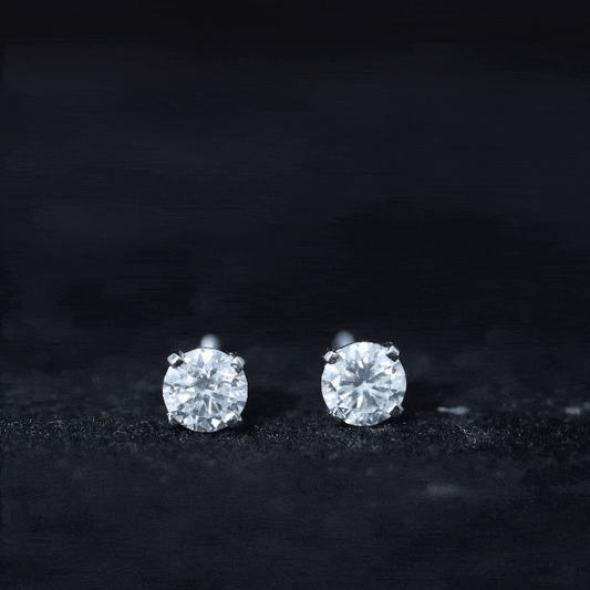 1 Carat Round Shape Solitaire Moissanite Stud Earrings