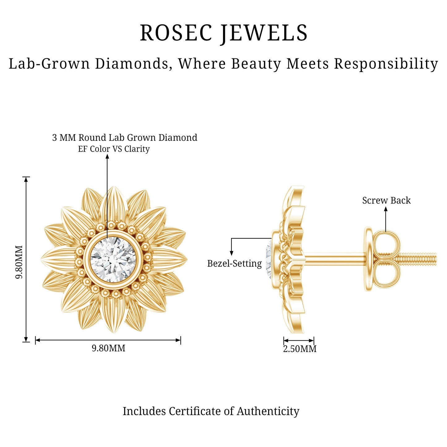 Diamond Sunflower Stud Earrings For Her