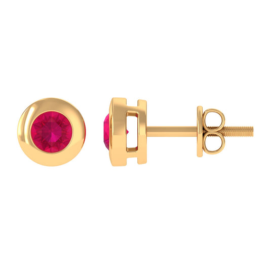 0.5 Carat Round Cut Ruby Solitaire Stud Earrings in Bezel Setting
