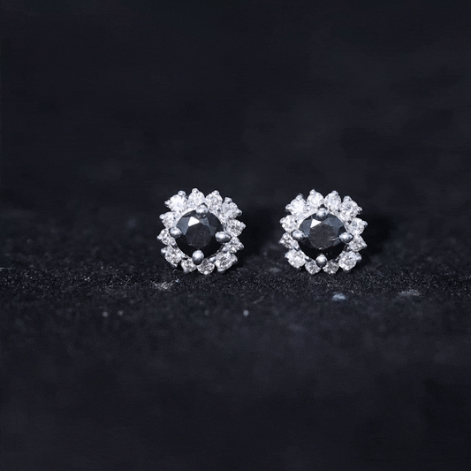 0.44 Carat Black Onyx and Diamond Halo Stud Earrings
