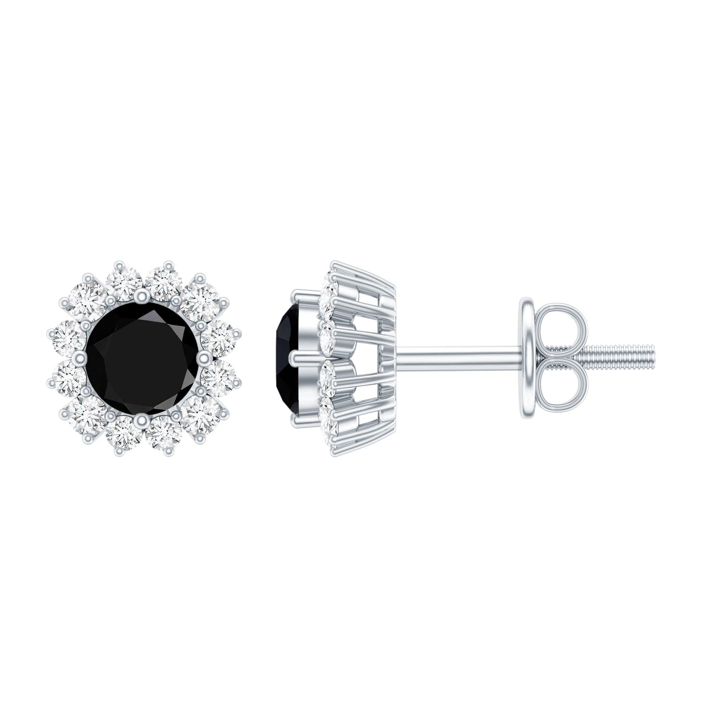 0.44 Carat Black Onyx and Diamond Halo Stud Earrings