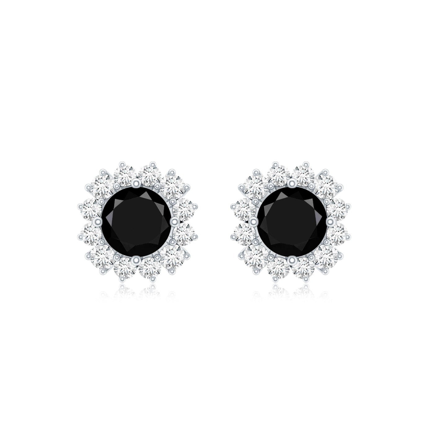 0.44 Carat Black Onyx and Diamond Halo Stud Earrings