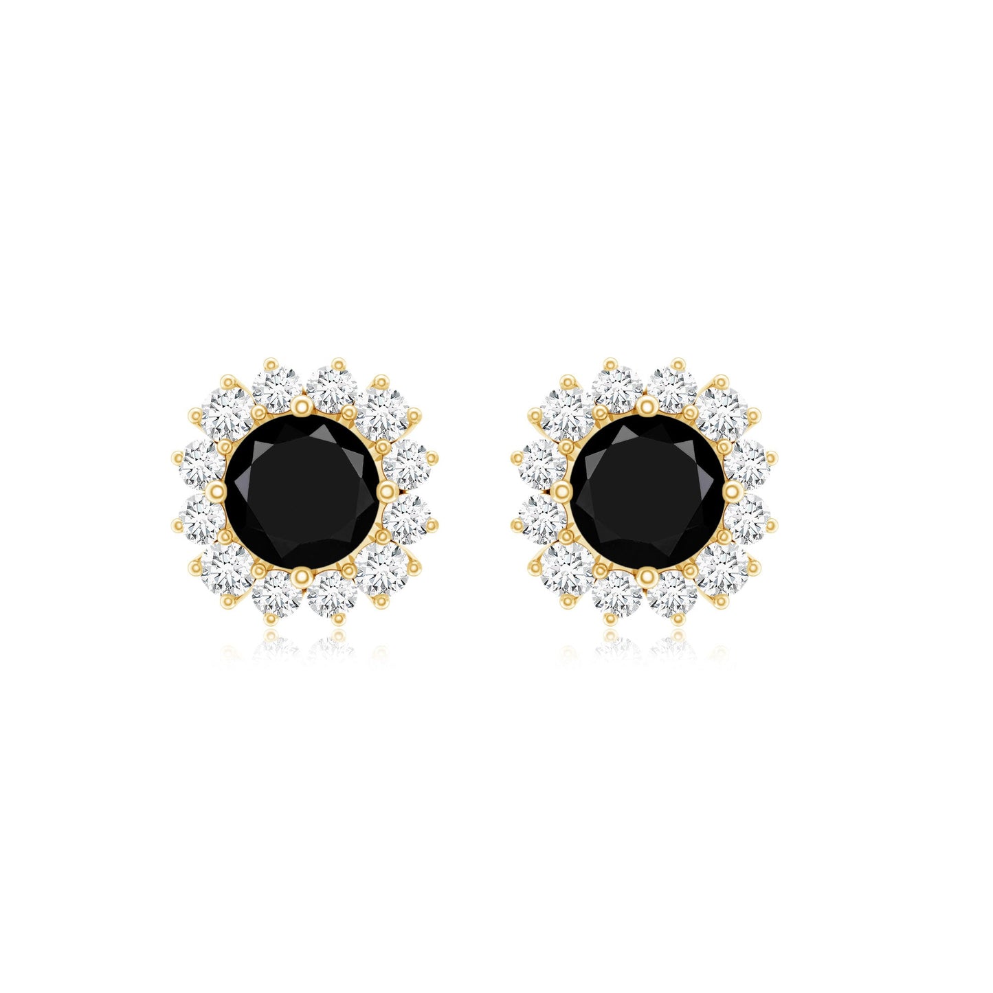 0.44 Carat Black Onyx and Diamond Halo Stud Earrings
