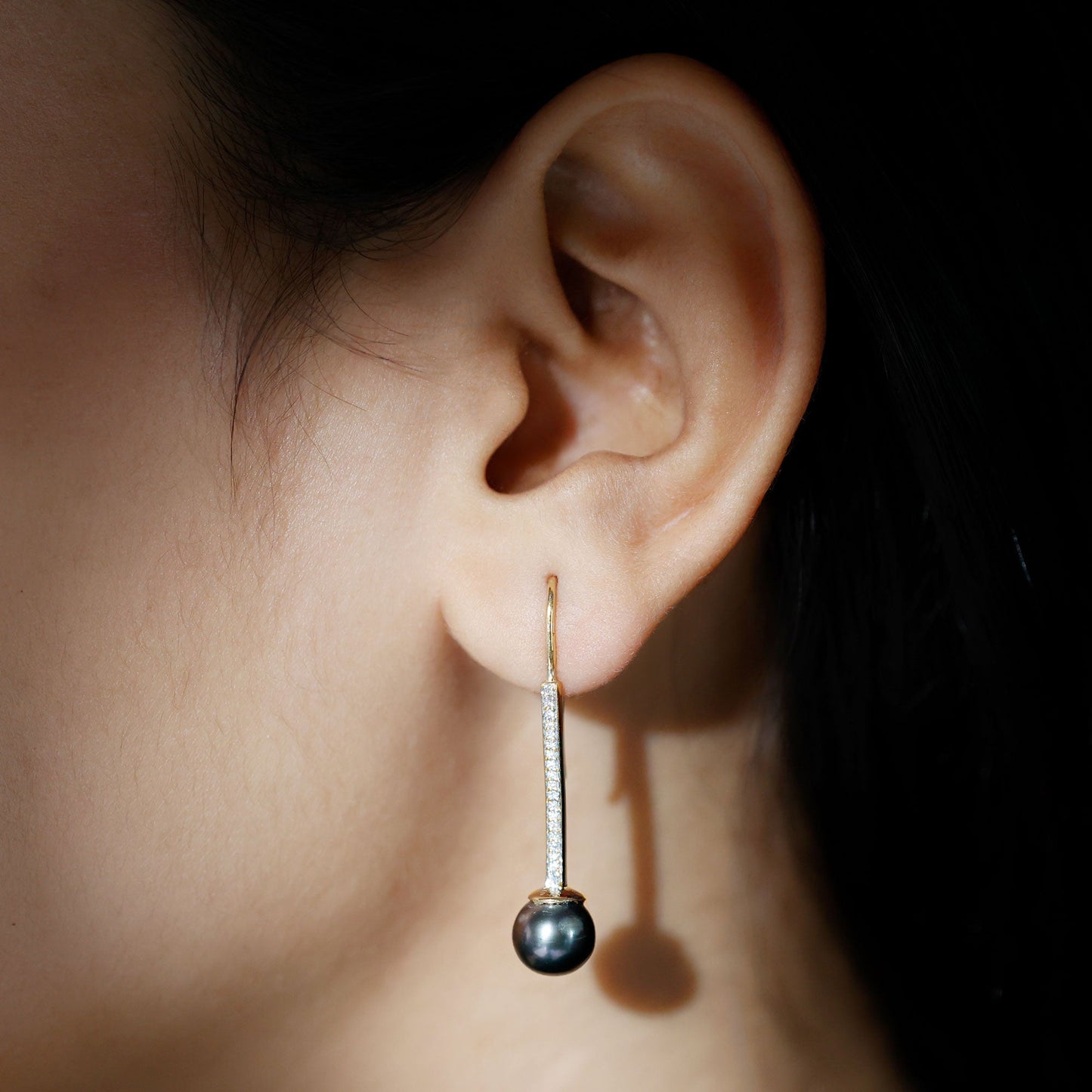 15 Carat Tahitian Pearl Dangle Earrings with Diamond Stones