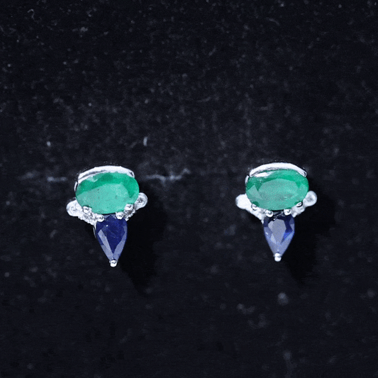 Lab Grown Emerald and Blue Sapphire Bridal Stud Earring with Certificate