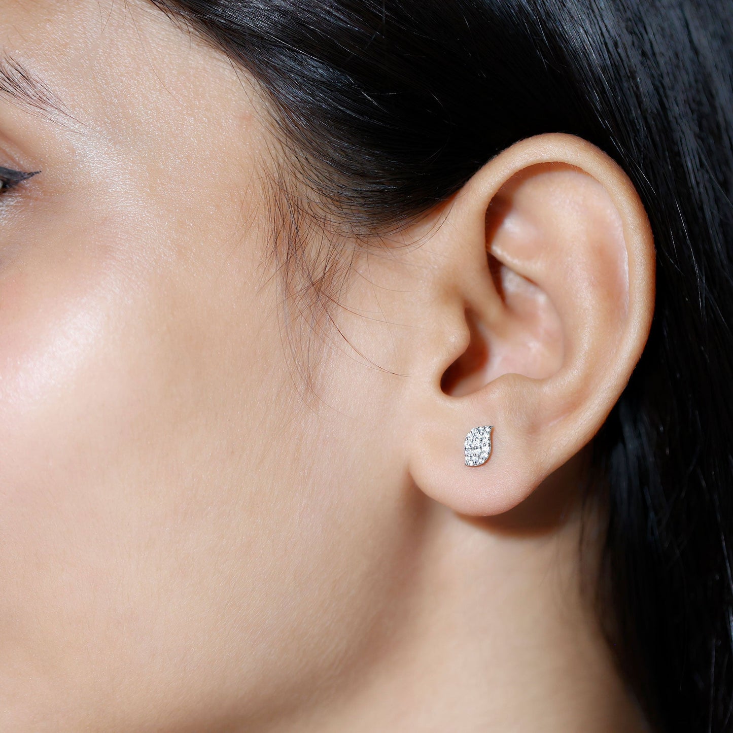 Certified Moissanite Leaf Stud Earrings in Pave Setting