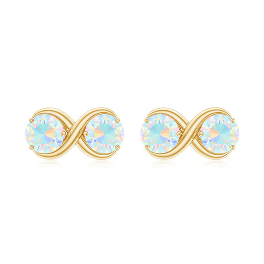 1 CT Simple Ethiopian Opal Two Stone Infinity Stud Earrings
