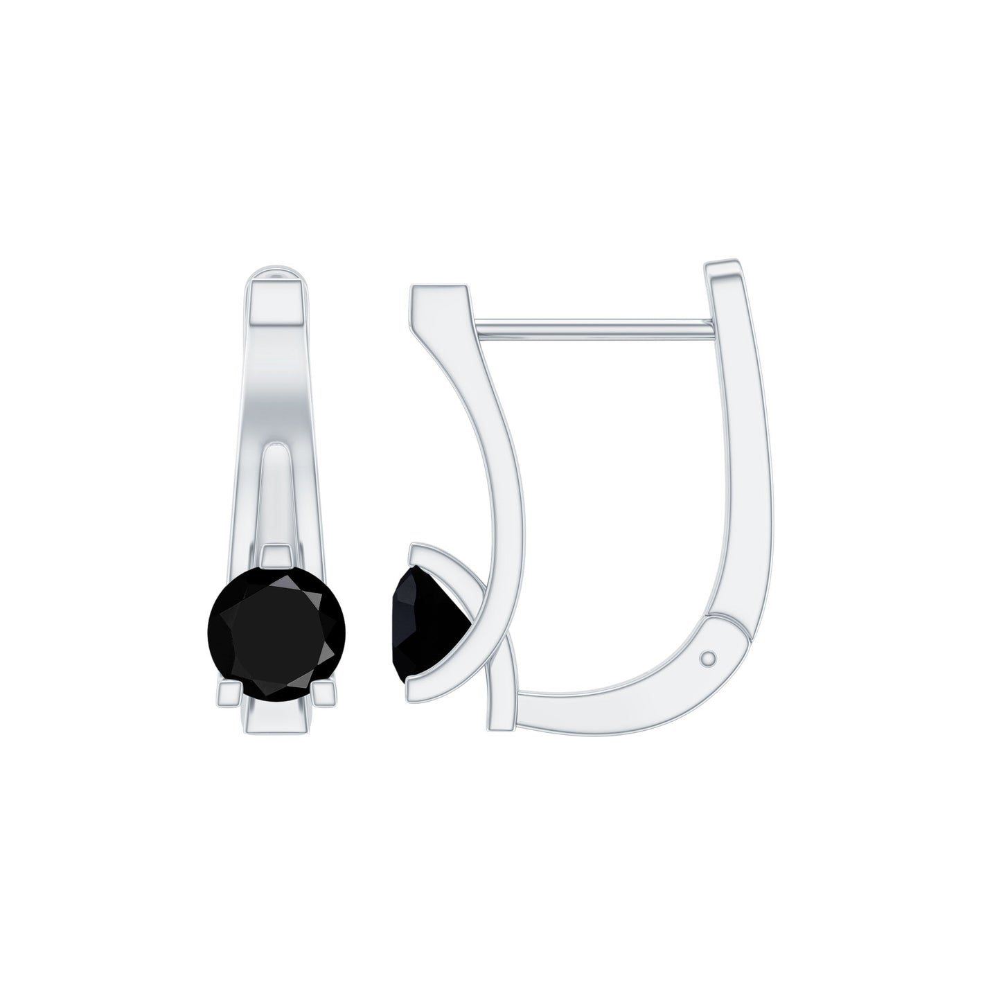 Natural Black Onyx J Hoop Earrings with Latch Back