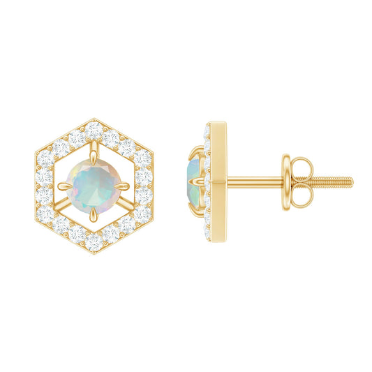0.5 Carat Ethiopian Opal and Diamond Geometric Stud Earrings