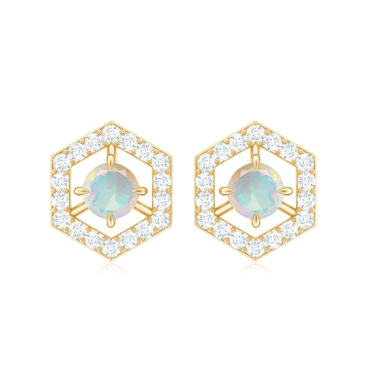 0.5 Carat Ethiopian Opal and Diamond Geometric Stud Earrings