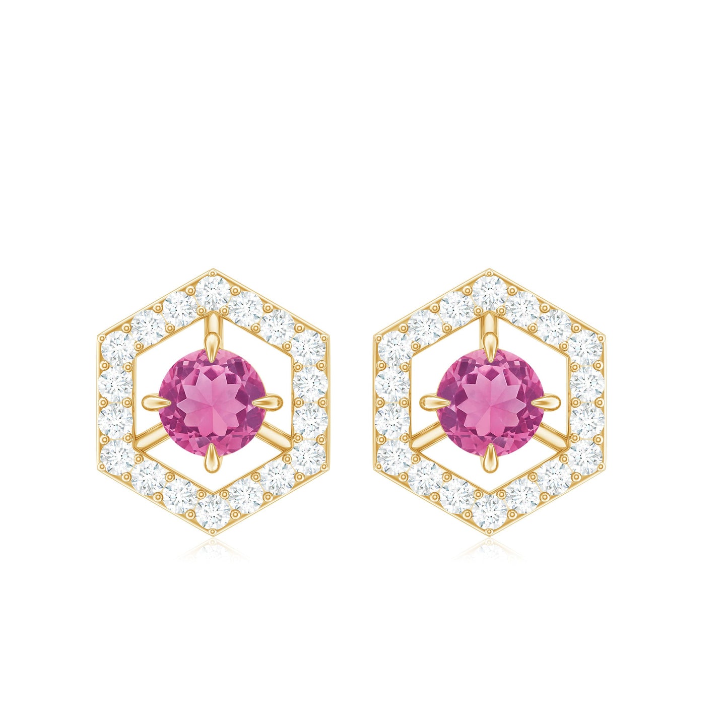 0.4 Carat Minimal Pink Tourmaline and Diamond Geometric Stud Earrings
