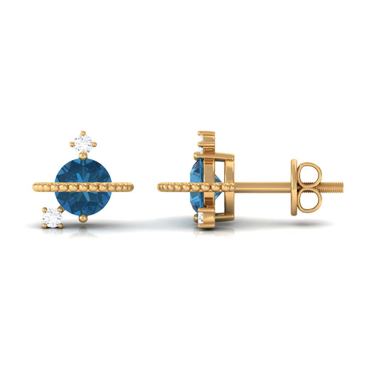 1.2 Carat London Blue Topaz and Diamond Contemporary Stud Earrings